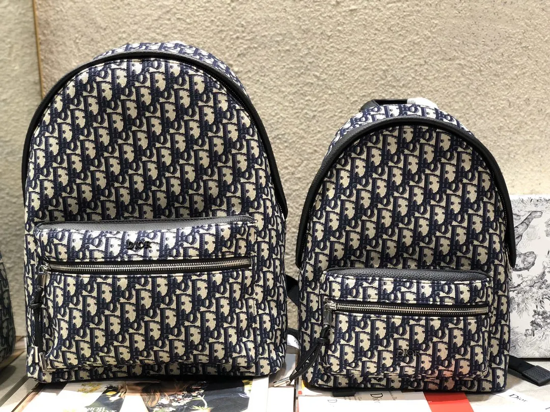 迪奥 212 蓝色提花双肩背包 双肩包 