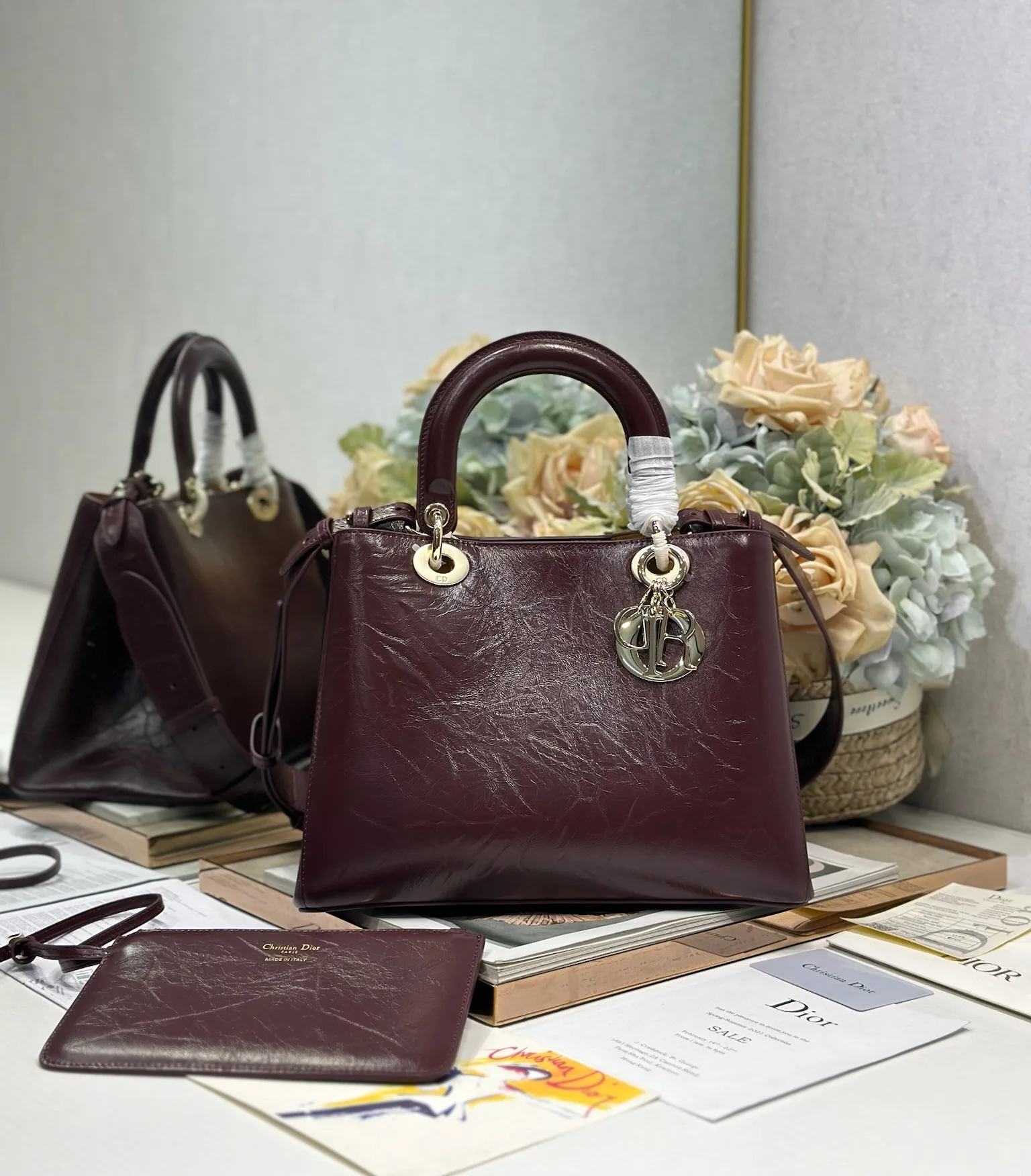 迪奥 2833 荔枝纹牛皮手袋 女士斜挎包