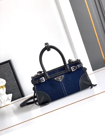 1BA486 牛仔布配牛皮手提包 女士斜挎包 高仿普拉达男包