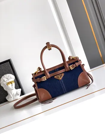 1BA486 牛仔布配牛皮手提包 女士斜挎包 高仿普拉达男包