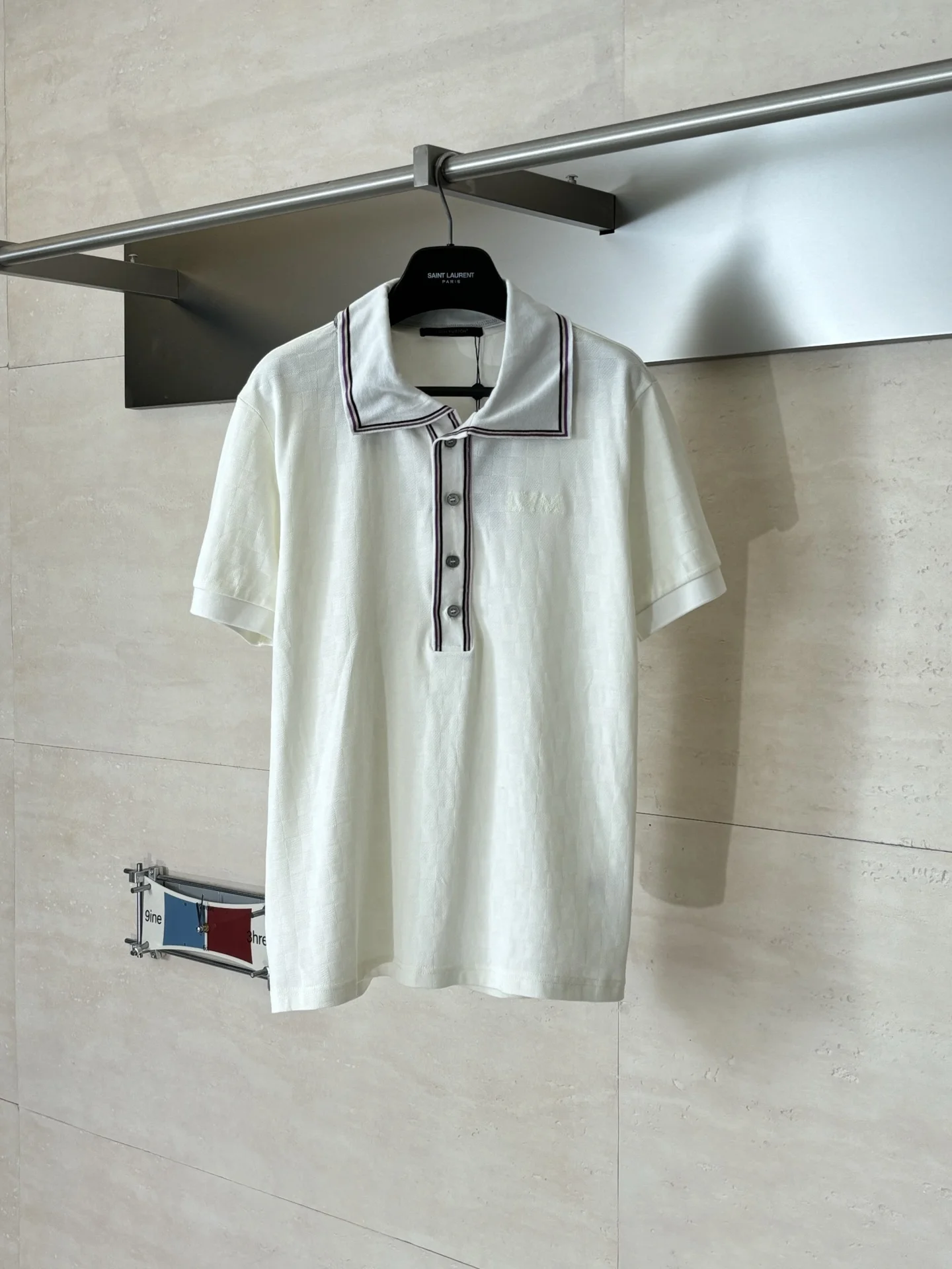 LV 字母徽标刺绣条纹门襟棋盘格提花短袖Polo衫