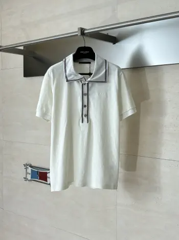 字母徽标刺绣条纹门襟棋盘格提花短袖Polo衫 高仿LVT恤/POLO衫