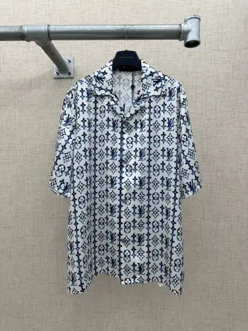 印花桑蚕丝短袖衬衫 高仿LV衬衫