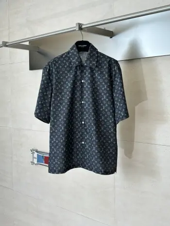满印丹宁套装翻领短袖衬衫 高仿LV衬衫