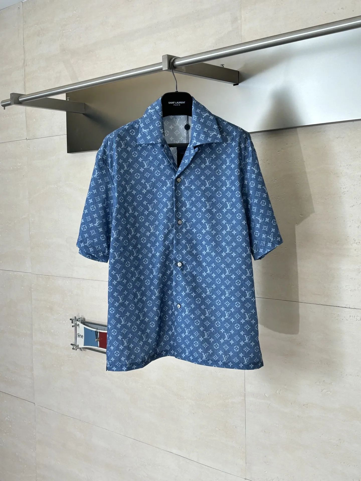 LV 满印丹宁套装翻领短袖衬衫