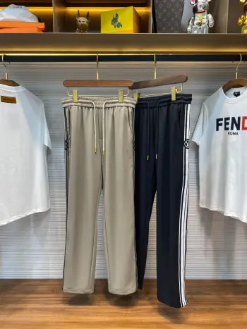 士侧条纹提花织带拼接运动休闲长裤 高仿LV休闲裤/西裤