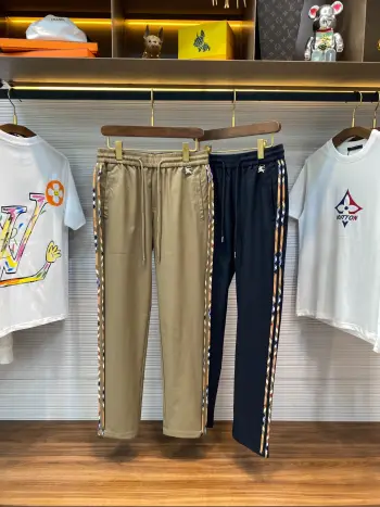 男士两侧格纹织带拼接时尚百搭休闲长裤 高仿LV休闲裤/西裤