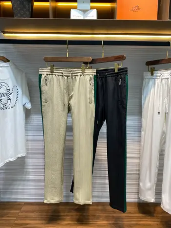 男士两侧撞色拼接立体胶印徽标直筒休闲长裤 高仿普拉达休闲裤/西裤