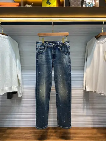 Men s Fashion Irregular Paint Dot Decorative Slim Straight Leg Jeans Replica Loewe Jeans