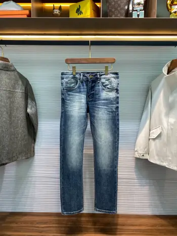 男士经典老花标识提花直筒修身牛仔长裤 高仿LV牛仔裤