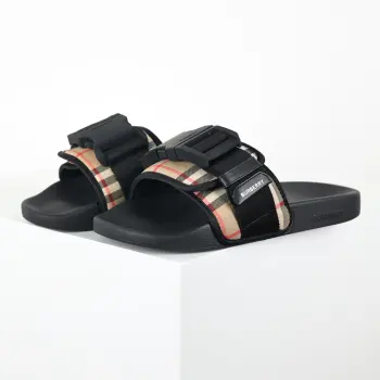 Textured buckle slide sandals Replica Burberry Mens Sandals and Slides