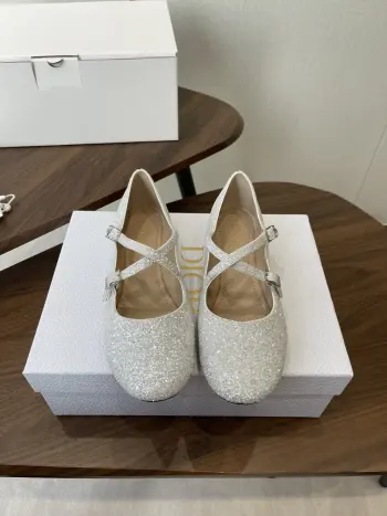 26ss Early Spring New Cross Strap Glitter Flat Mary Jane Shoes Replica Dior Womens Sandals and Slides