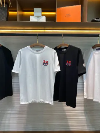 男女同款红蓝色M徽标刺绣休闲套头短袖T恤衫 高仿蒙口T恤/POLO衫