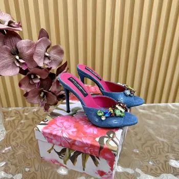 Stunning Vintage Rhinestone Slippers Italian Classic Luxury High Heels Replica Dolce Gabbana Womens Sandals and Slides