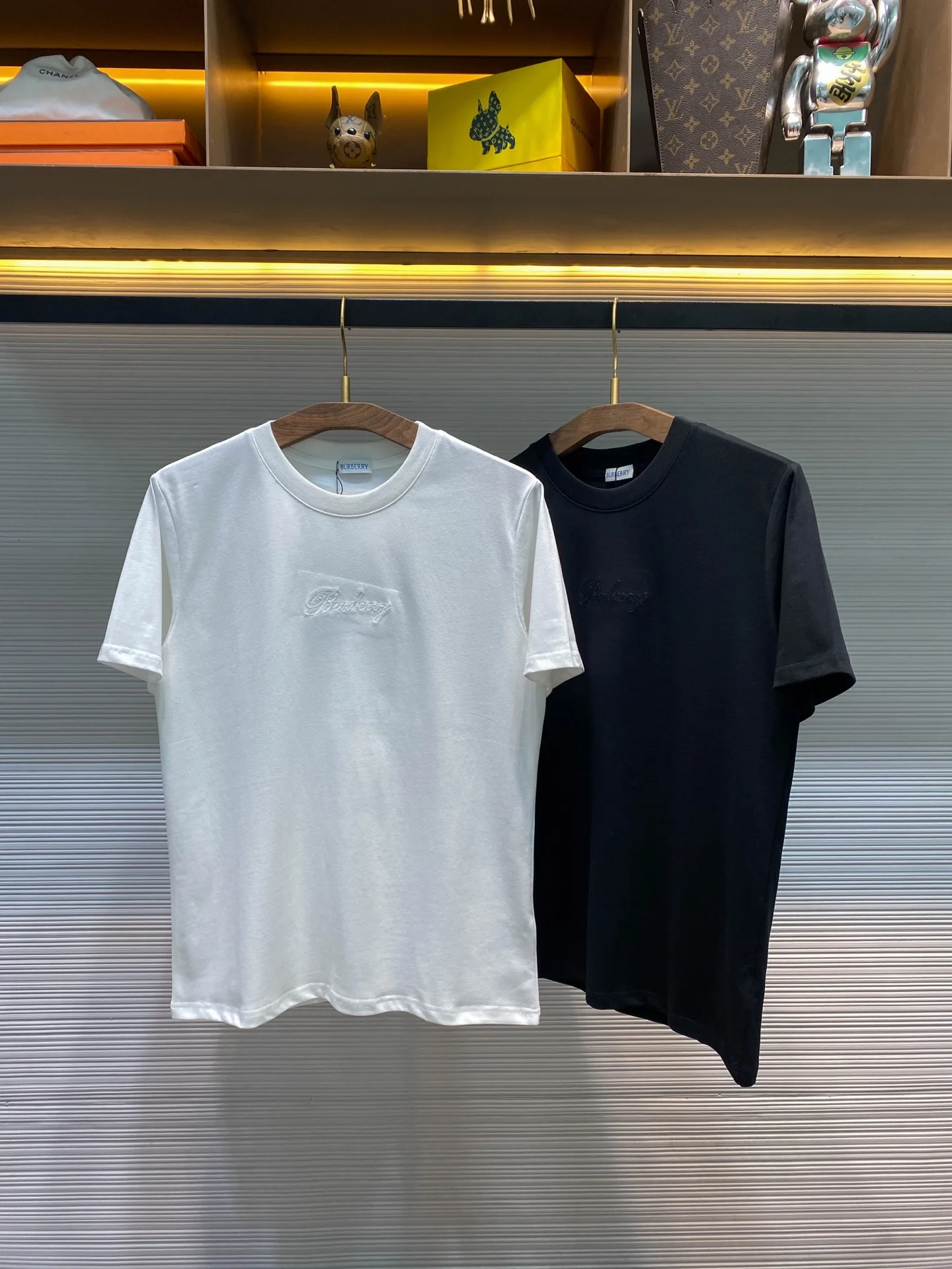 巴宝莉 男女同款格纹贴布刺绣字母标识休闲套头短袖T恤衫