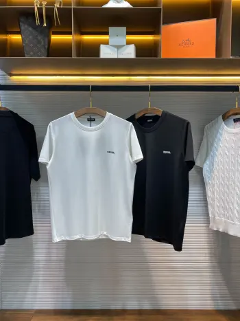 男士经典字母徽标刺绣休闲套头短袖T恤衫 高仿杰尼亚T恤/POLO衫