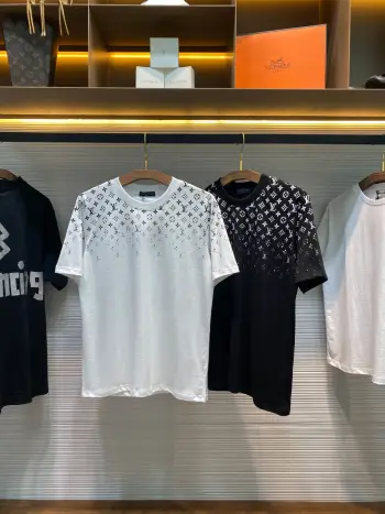 Unisex Fashion Gradient Floral Pattern Casual Pullover Short Sleeve T-Shirt Replica Louis Vuitton Tshirts and Polos