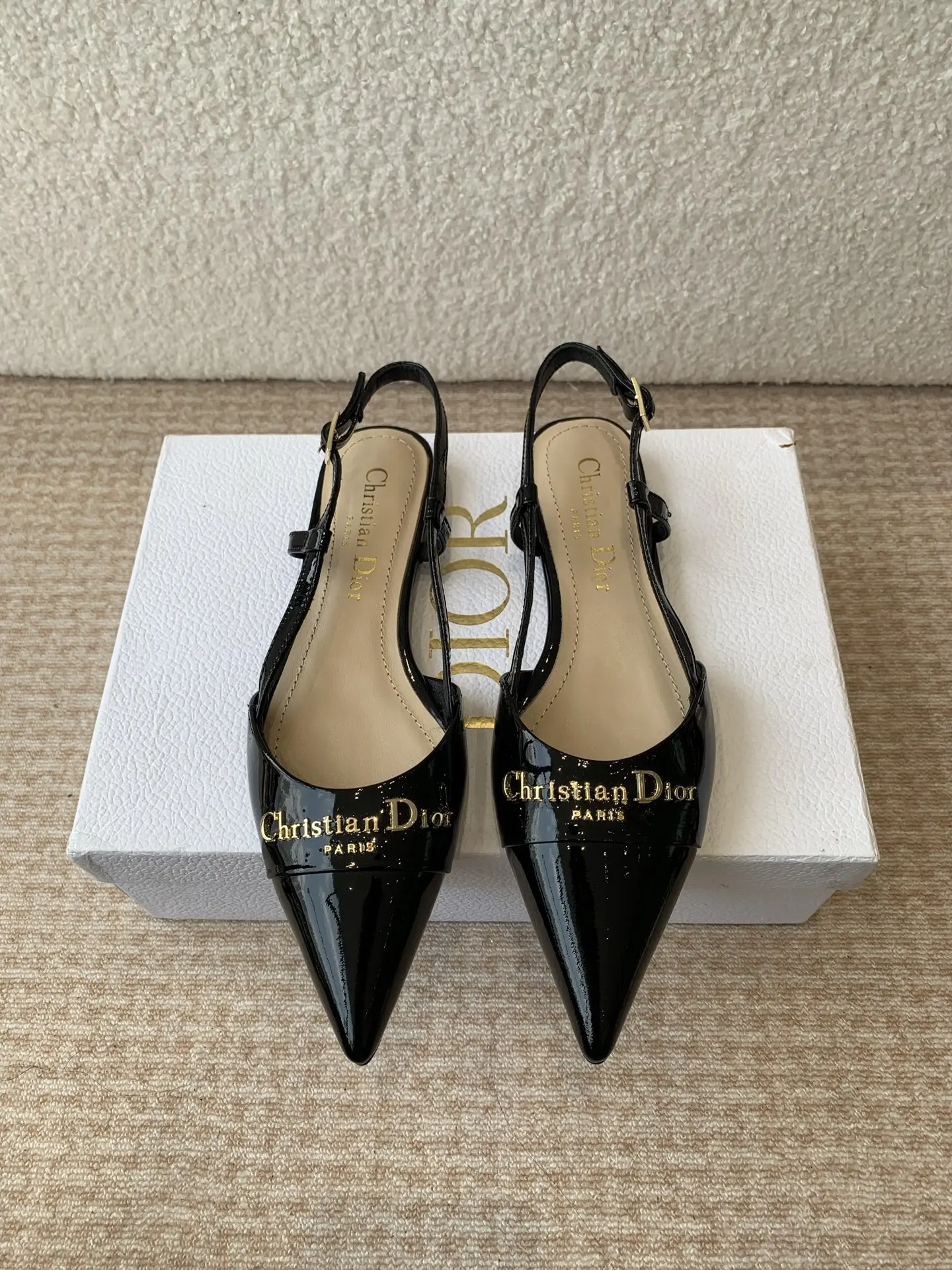 Dior 25ss Spring/Summer New D-My Pointed Toe High Heels Flat Shoes Kitten Heel Backless Sandals