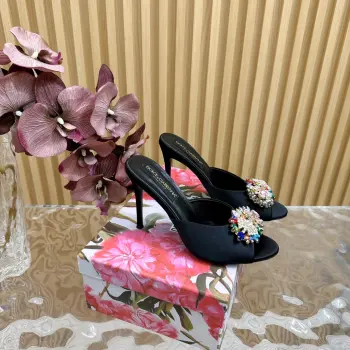 Stunning Vintage Rhinestone Slippers Italian Classic Luxury High Heels Replica Dolce Gabbana Womens Sandals and Slides