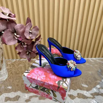 Stunning Vintage Rhinestone Slippers Italian Classic Luxury High Heels Replica Dolce Gabbana Womens Sandals and Slides