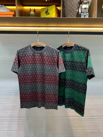 Women s Colorful Striped Vintage Pattern Casual Pullover Short Sleeve T-Shirt Replica Louis Vuitton Tshirts and Polos