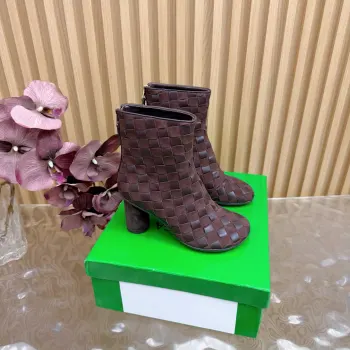 新款编织 粗跟短靴 双绳结靴 高仿BV女士靴子