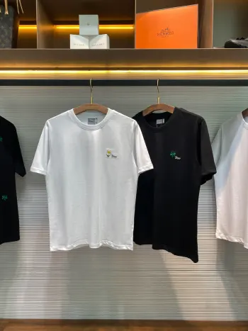 Unisex Fashion Daisy Clover Pattern Embroidered Casual Short Sleeve T-Shirt Replica Dior Tshirts and Polos