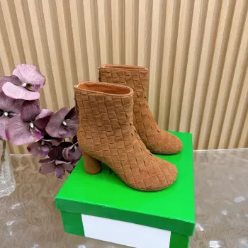 新款编织 粗跟短靴 双绳结靴 高仿BV女士靴子