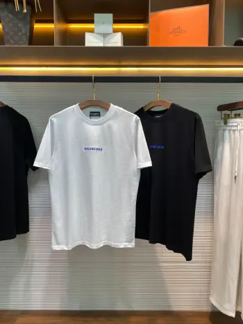 男女同款蓝色字母徽标刺绣宽松休闲短袖T恤衫 高仿巴黎世家T恤/POLO衫