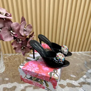 Stunning Vintage Rhinestone Slippers Italian Classic Luxury High Heels Replica Dolce Gabbana Womens Sandals and Slides