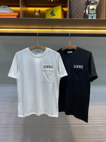 Women s Logo Embroidered Pocket Patch Casual Pullover Short Sleeve T-Shirt Replica Loewe Tshirts and Polos