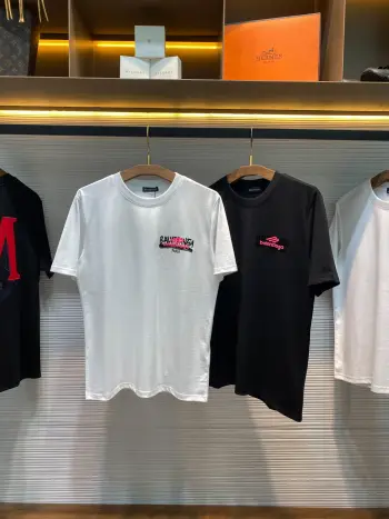 男女同款撞色重叠徽标胶印休闲套头短袖T恤衫 高仿巴黎世家T恤/POLO衫