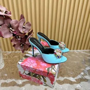 Stunning Vintage Rhinestone Slippers Italian Classic Luxury High Heels Replica Dolce Gabbana Womens Sandals and Slides