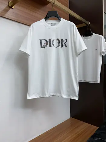100% Cotton Loose Fit Round Neck Men s Short Sleeve T-Shirt Replica Dior Tshirts and Polos