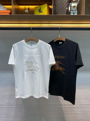 Men s and Women s Classic War Horse Pattern Embroidered Casual Pullover Short Sleeve T-Shirt Replica Burberry Tshirts and Polos