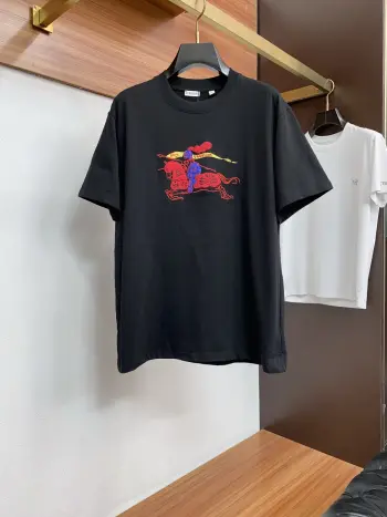 New Process Logo Pure Cotton Micro Wide Version Round Neck Men s Short Sleeve T-Shirt Replica Burberry Tshirts and Polos