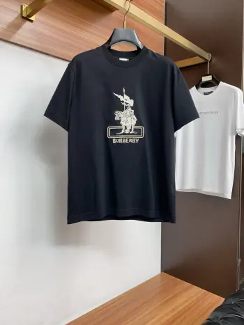 New Process Logo Pure Cotton Micro Wide Version Round Neck Men s Short Sleeve T-Shirt Replica Burberry Tshirts and Polos