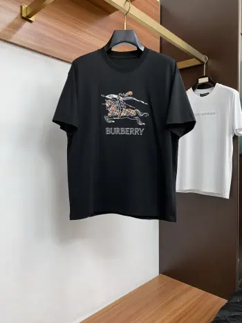 New Process Logo Pure Cotton Micro Loose Fit Round Neck Men s Short Sleeve T-Shirt Replica Burberry Tshirts and Polos