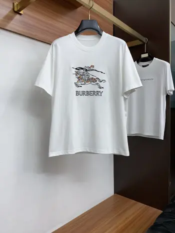 New Craft Logo Pure Cotton Micro Wide Version Round Neck Men s Short Sleeve T-Shirt Replica Burberry Tshirts and Polos