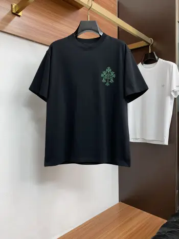 新工艺logo纯棉质微阔版圆领男士短袖T恤 高仿克罗心T恤/POLO衫