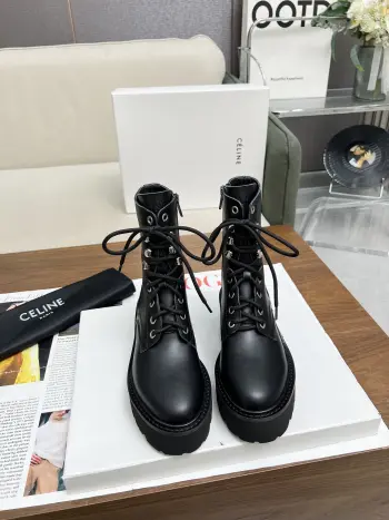 2024 Arc de Triomphe Martin lace-up thick-soled flat chunky boots Replica Celine Womens Boots