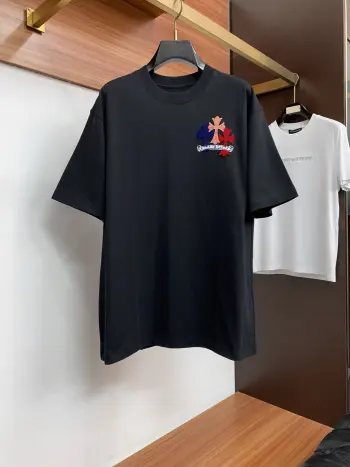 新工艺手绘logo纯棉质微阔版圆领男士短袖T恤 高仿克罗心T恤/POLO衫