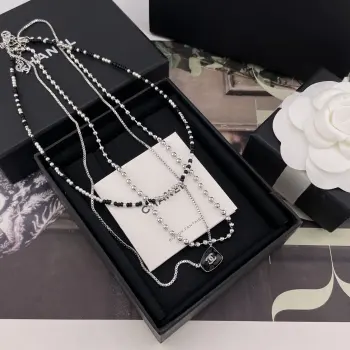 Black and white pearl three-layer necklace Replica Chanel Necklaces