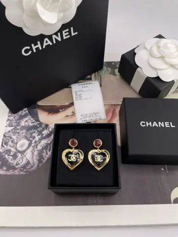 Red Dot Hanging Black Gold Heart Earrings Replica Chanel Earrings