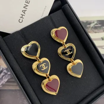 Red and black contrasting three-heart earrings Replica Chanel Earrings