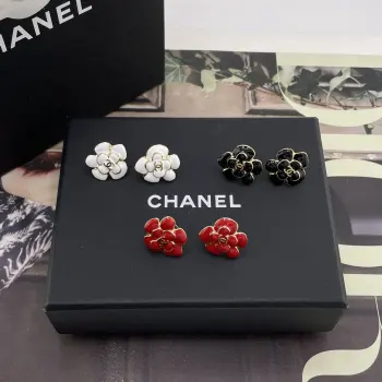 Enamel Tea Flower Earrings in Red/Black/White Replica Chanel Earrings