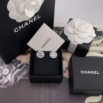 Fragrant gold full diamond silver button earrings Replica Chanel Earrings