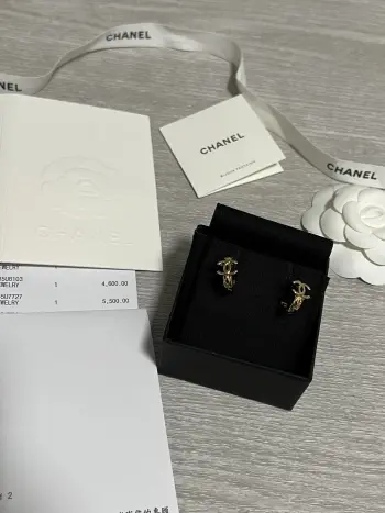 Diamond pattern double C gold small hoop earrings Replica Chanel Earrings