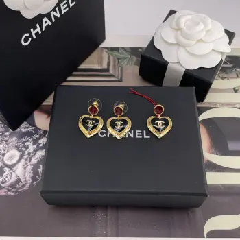 Red dot black gold heart stud earrings Replica Chanel Earrings