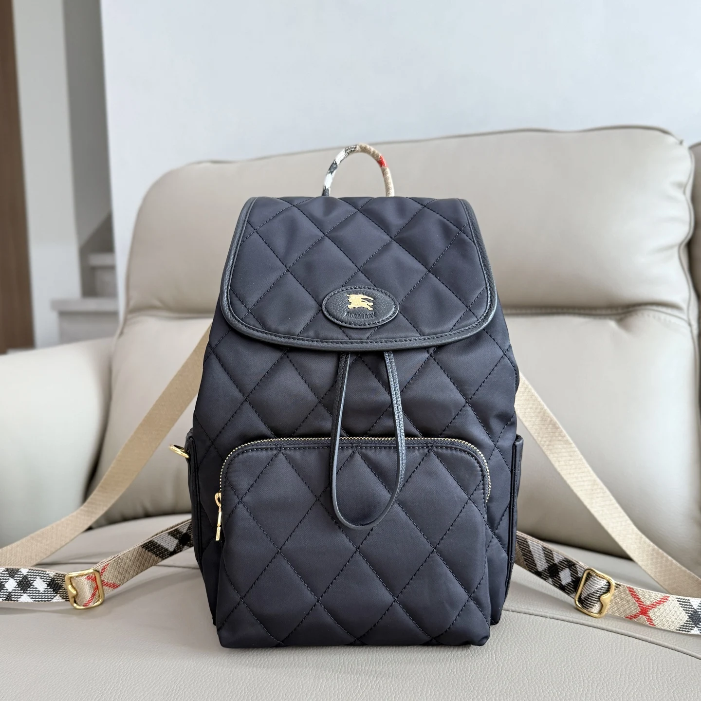 Burberry 3961 Soft and Structured Quilted Nylon Backpack Backpack